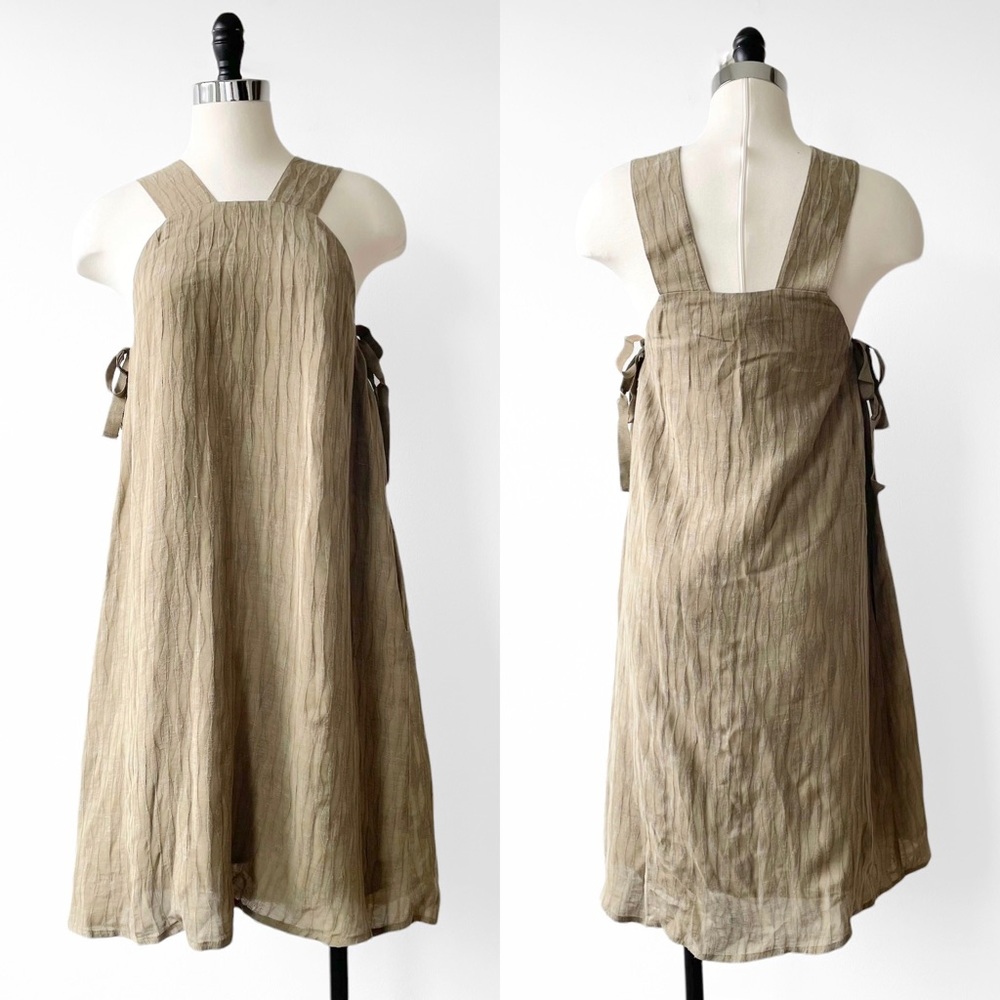 Intropia Olive Green Square Neck Linen Blend Dress